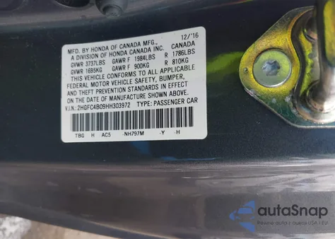 2017 Honda Civic Lx-P from USA, damaged, VIN 2HGFC4B09HH303972